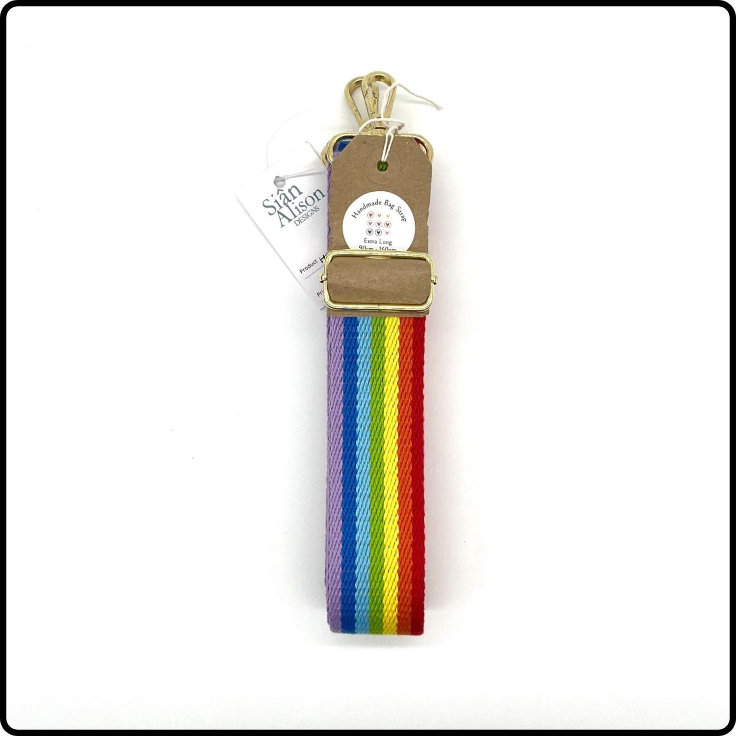 Handmade in Yorkshire Extra Long Bag Straps Gold Hardware Bright Rainbow Stripes-HM47