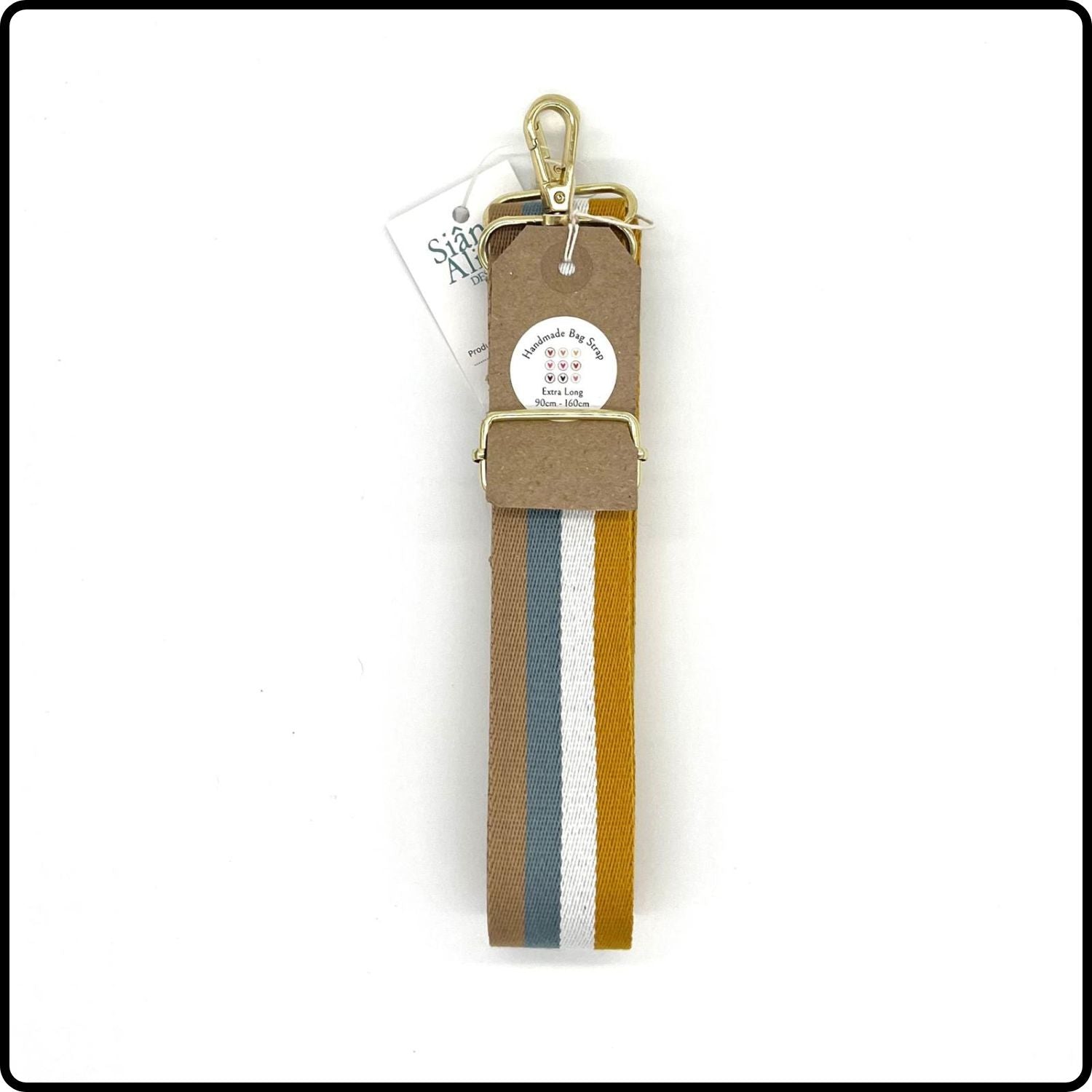 Handmade in Yorkshire Extra Long Bag Straps Gold Hardware Multi Mustard Stripes-HM49