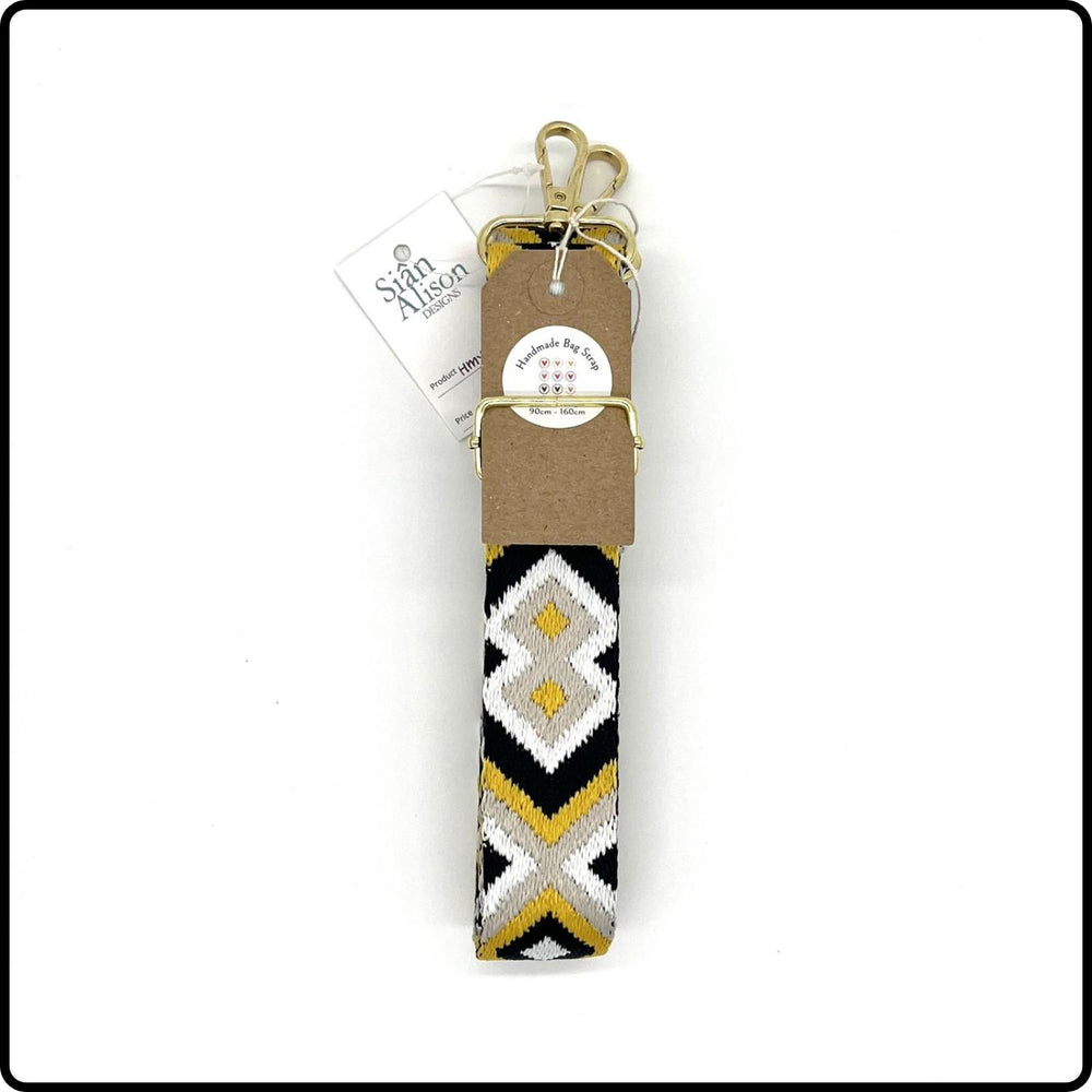 Handmade in Yorkshire Extra Long Bag Straps Gold Hardware Diamond Yellow and Black-HM51
