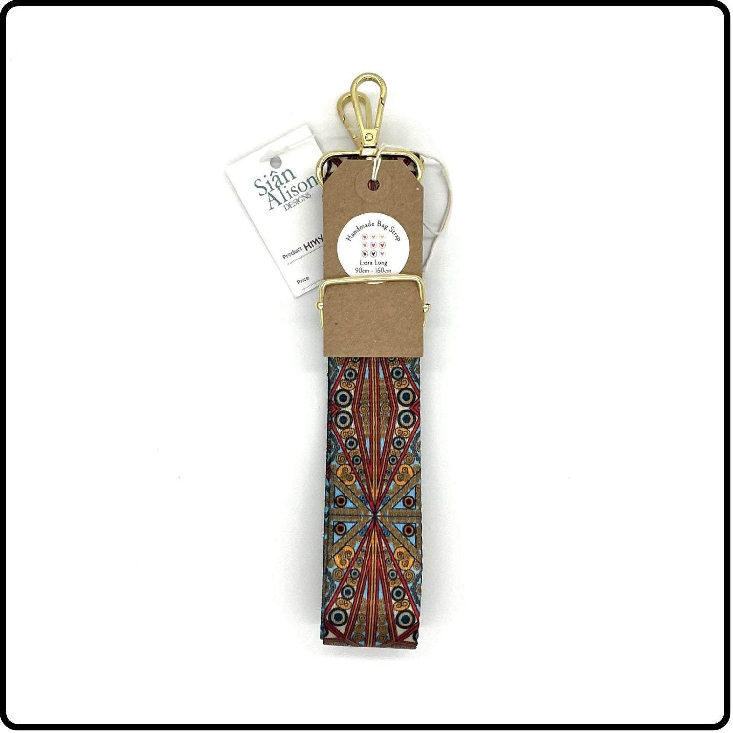 Handmade in Yorkshire Extra Long Bag Straps Gold Hardware Peacock - HM56