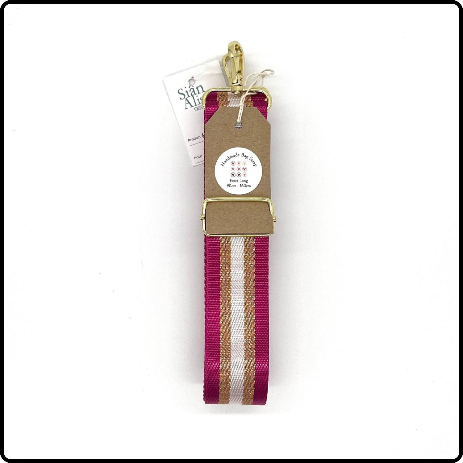 Handmade in Yorkshire Extra Long Bag Straps Gold Hardware Multi Gold and Fuchsia Stripes-HM64