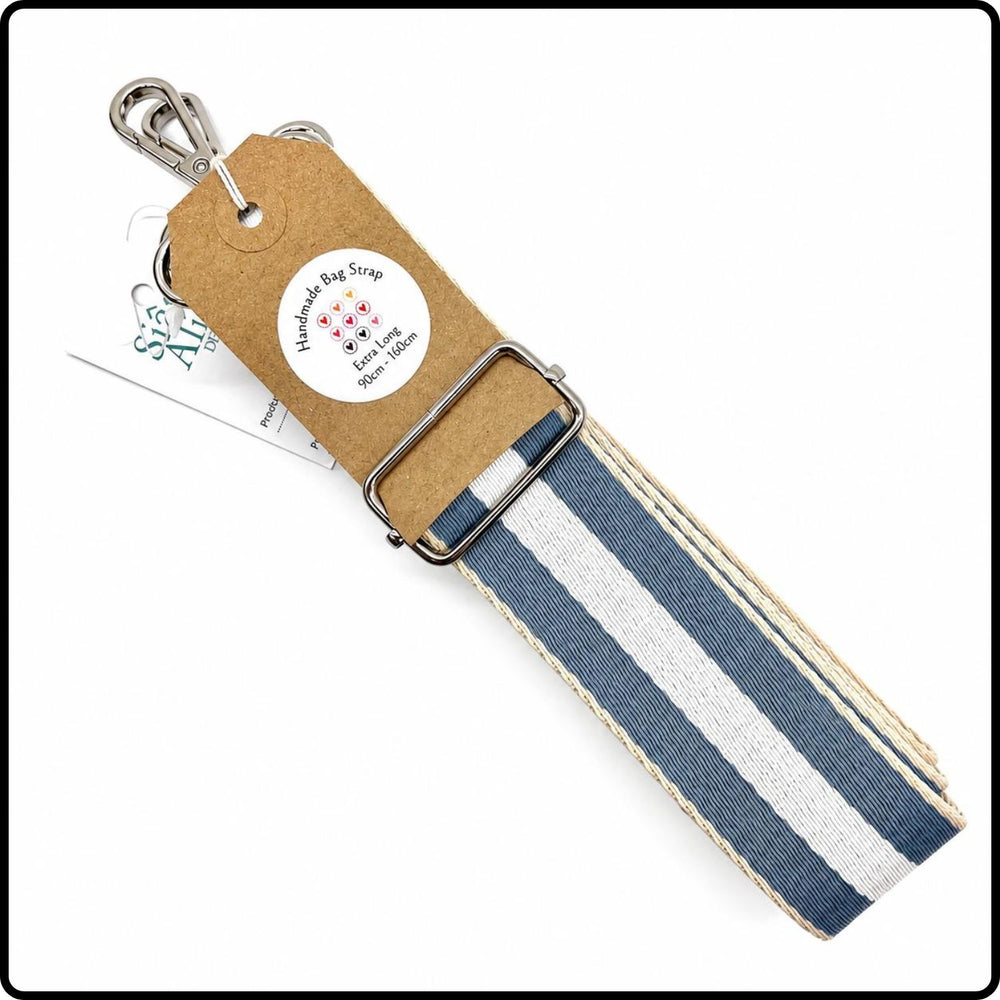 Handmade in Yorkshire Extra Long Bag Straps Silver Hardware Grey Stripe-HM68