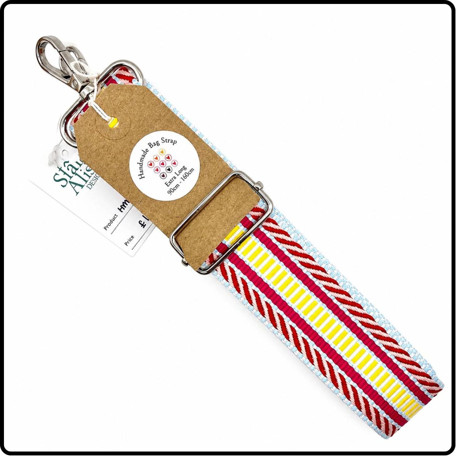 Handmade in Yorkshire Extra Long Bag Straps Silver Hardware Multi Yellow and Red-HM71