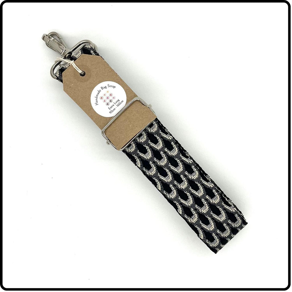 Handmade in Yorkshire Extra Long Bag Straps Silver Hardware Black Peacock-HM72