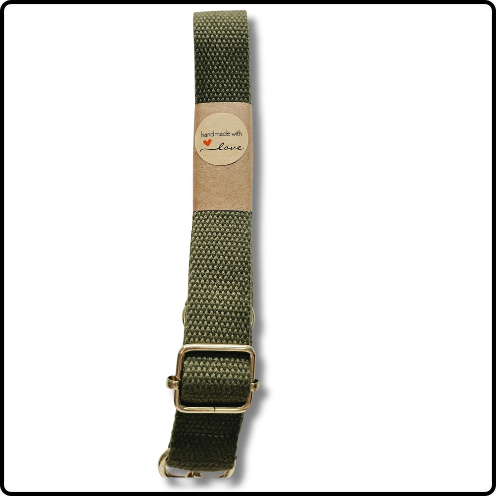 Handmade in Yorkshire Standard Length Slim Bag Strap Plain Olive-Gold Hardware-HM79