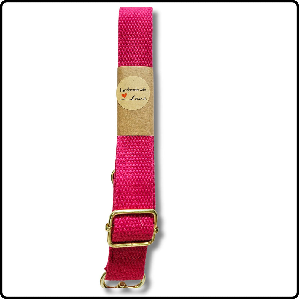 Handmade in Yorkshire Standard Length Slim Bag Strap Plain Fuchsia-Gold Hardware-HM83