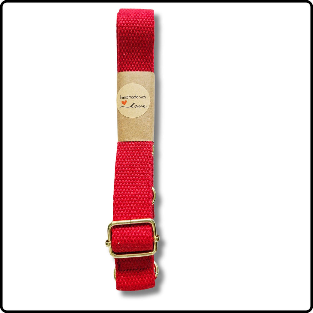 Handmade in Yorkshire Standard Length Slim Bag Strap Plain Red-Gold Hardware-HM84