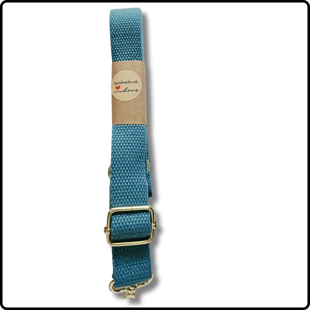 Handmade in Yorkshire Standard Length Slim Bag Strap Plain Denim-Gold Hardware-HM85