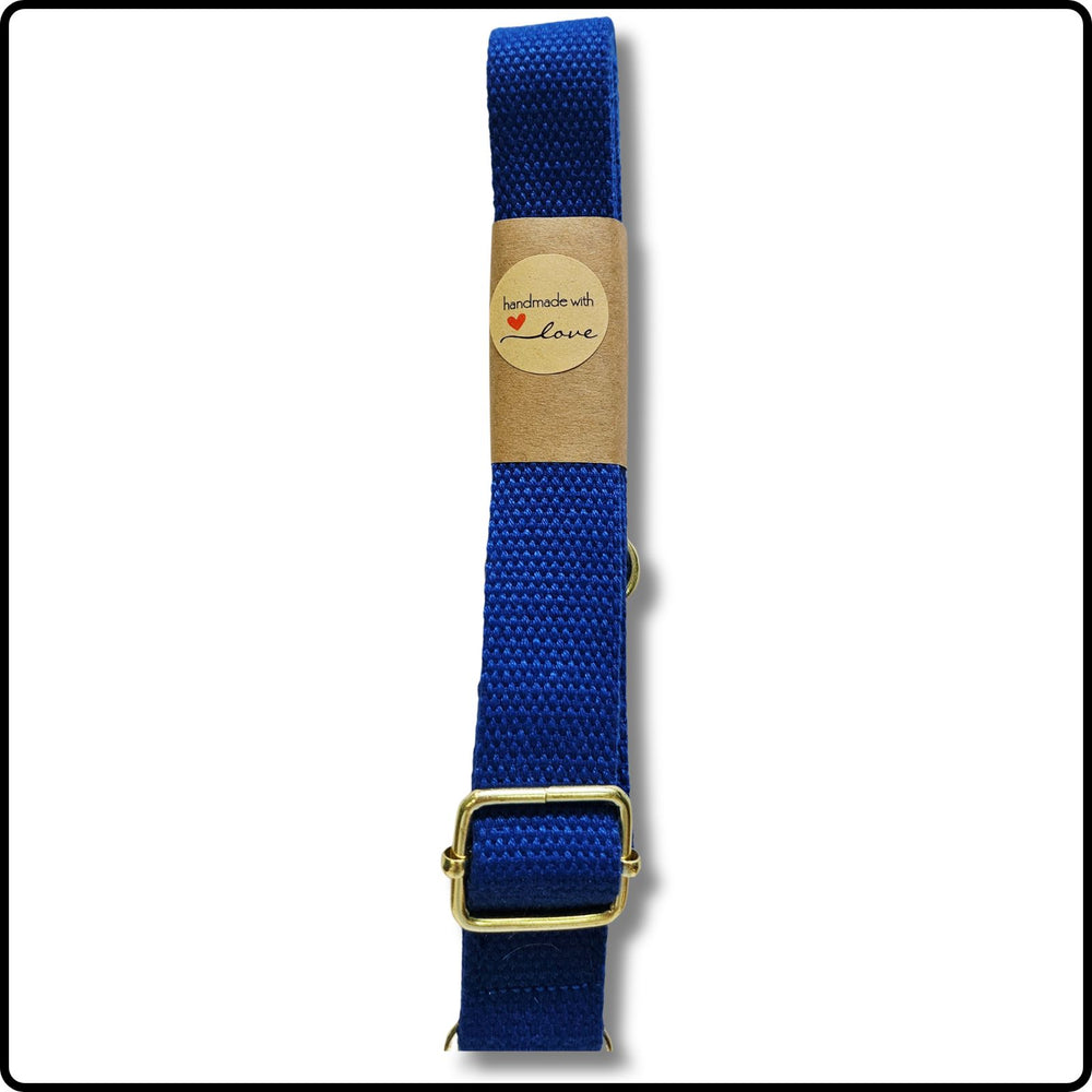 Handmade in Yorkshire Standard Length Slim Bag Strap Plain Royal Blue-Gold Hardware-HM86