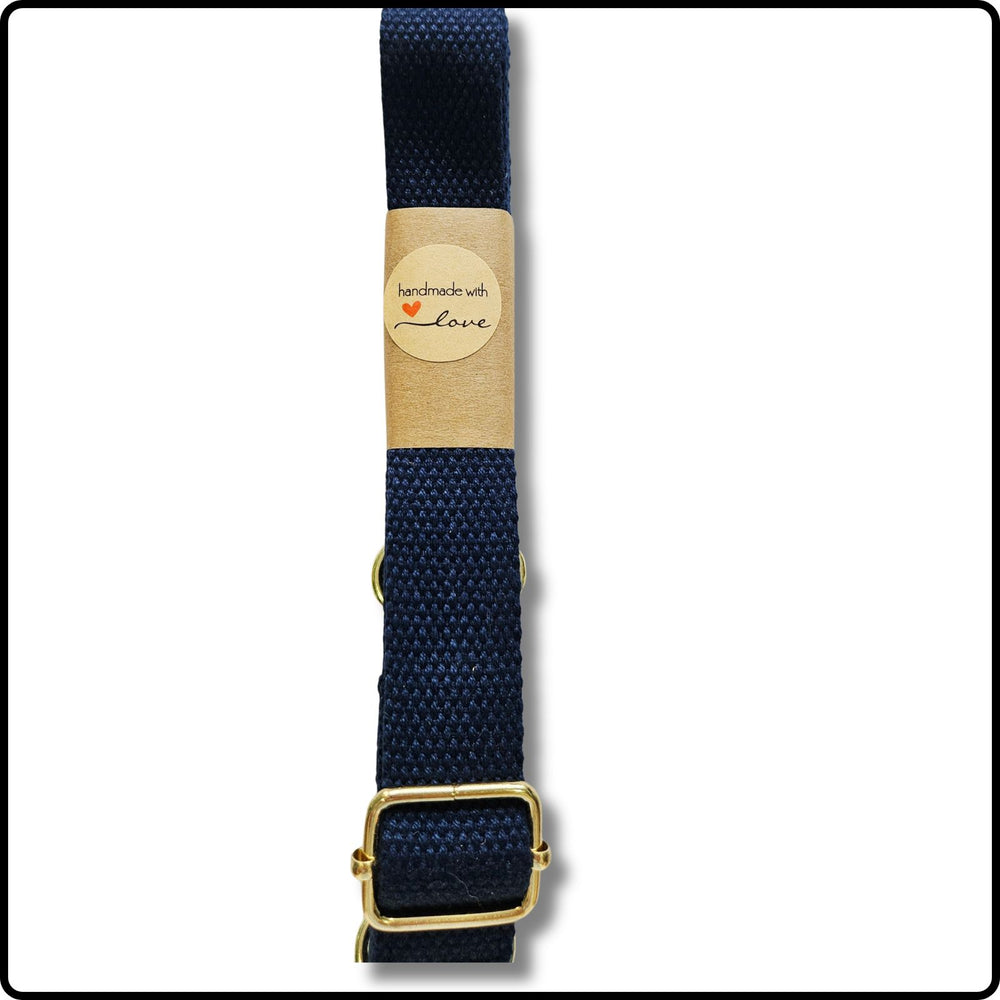 Handmade in Yorkshire Standard Length Slim Bag Strap Plain Navy-Gold Hardware-HM88