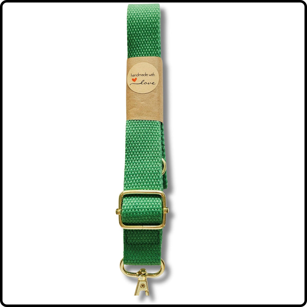 Handmade in Yorkshire Standard Length Slim Bag Strap Plain Green-Gold Hardware-HM80