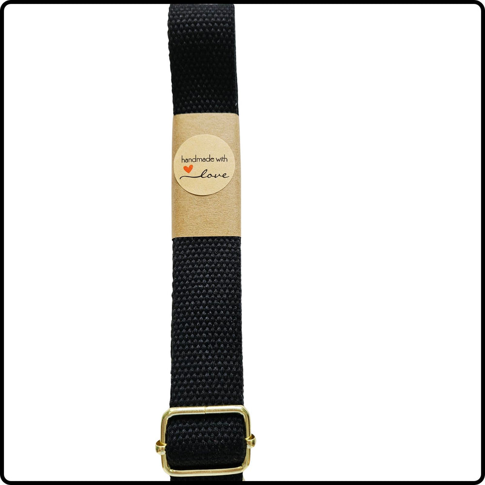 Handmade in Yorkshire Standard Length Slim Bag Strap Plain Black-Gold Hardware-HM89