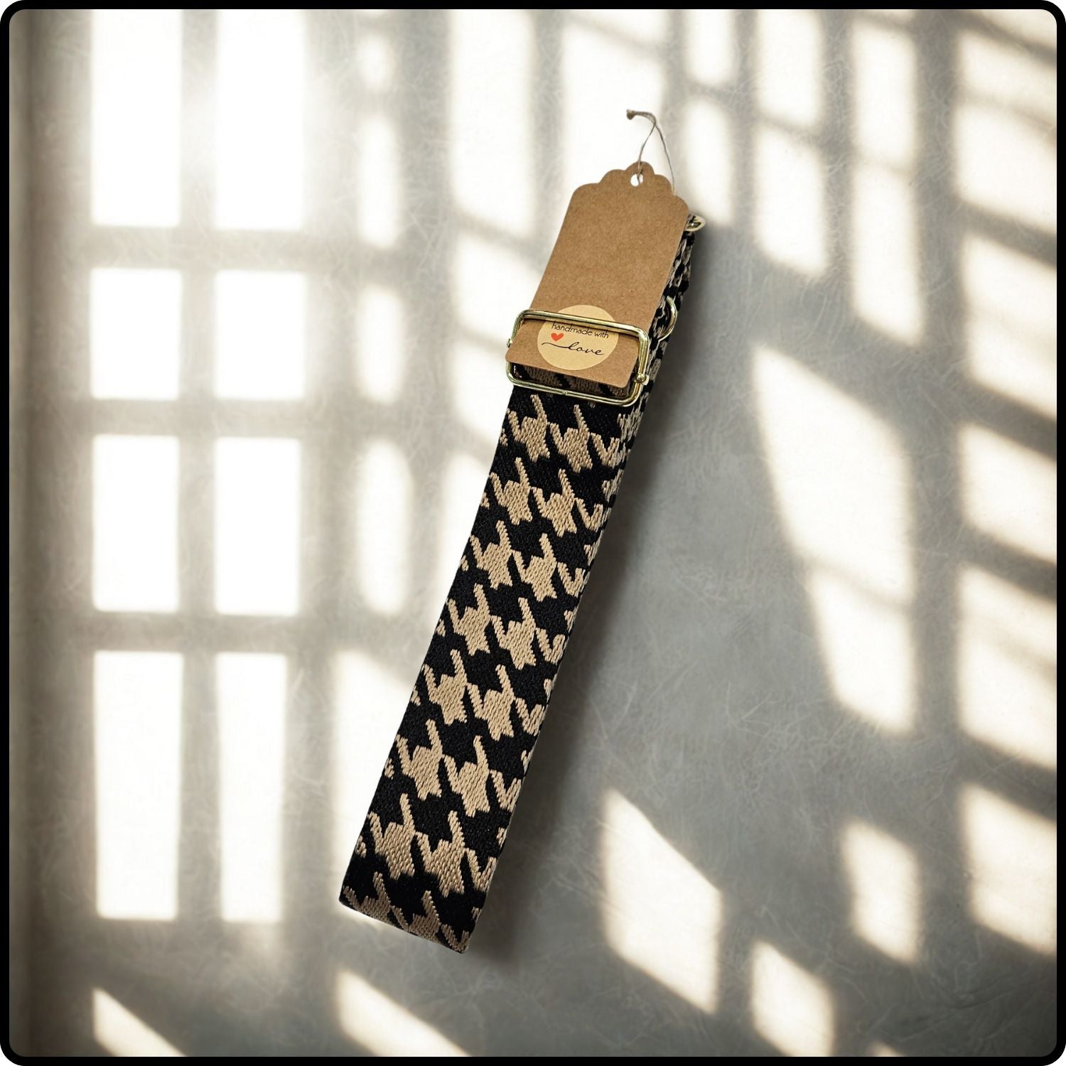 Handmade in Yorkshire Extra Long Bag Straps Dogtooth Black and Taupe-HMY-GDBT