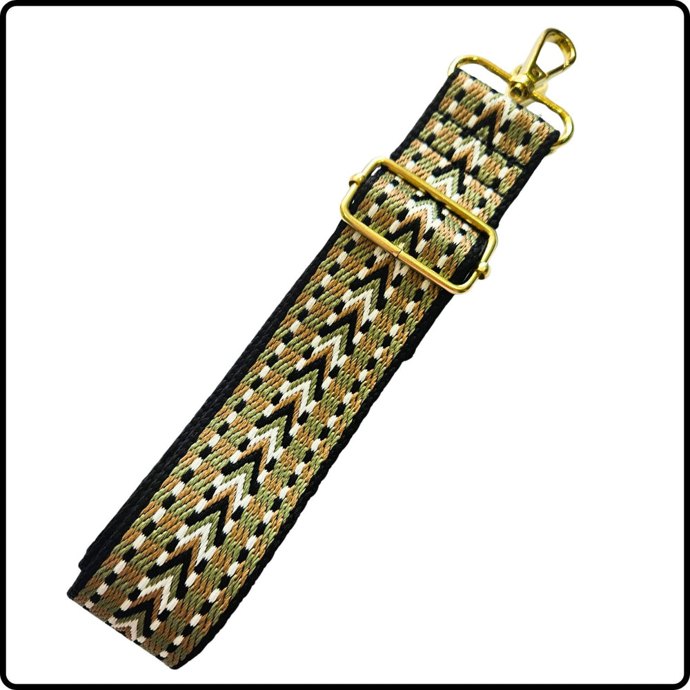Handmade in Yorkshire Extra Long Bag Straps Chevron Olive Black/White - HMY-GDCO
