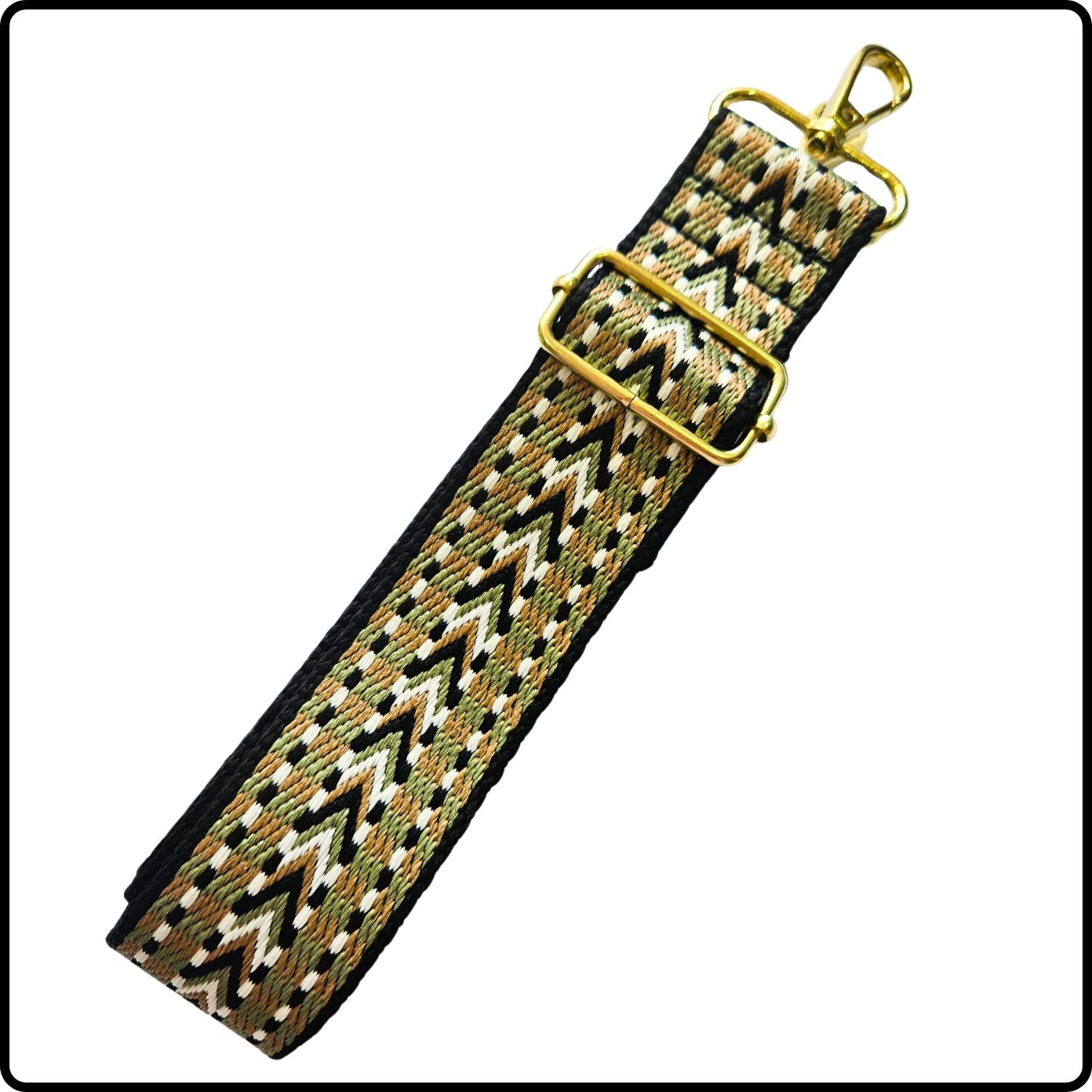 Handmade in Yorkshire Extra Long Bag Straps Chevron Olive Black/White - HMY-GDCO