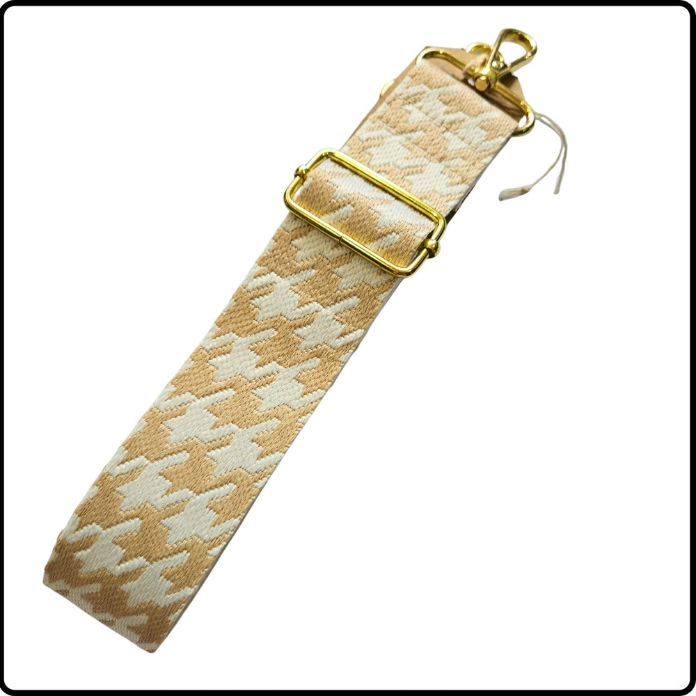 Handmade in Yorkshire Extra Long Bag Straps Dogtooth White and Taupe-HMY-SDWT