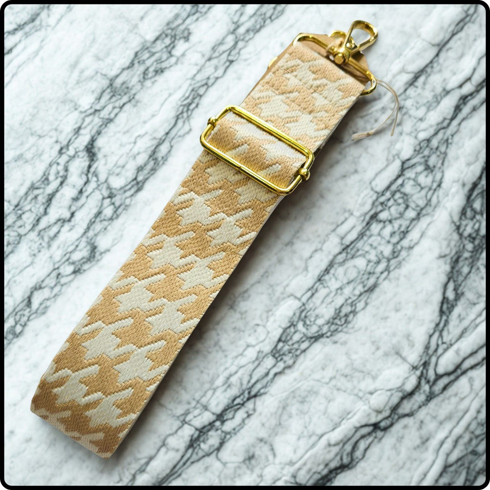 Handmade in Yorkshire Extra Long Bag Straps Dogtooth White and Taupe-HMY-SDWT