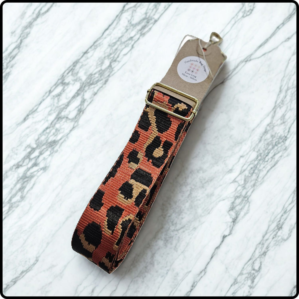 Handmade in Yorkshire Extra Long Bag Straps Leopard Print Orange-HMY-LPOB