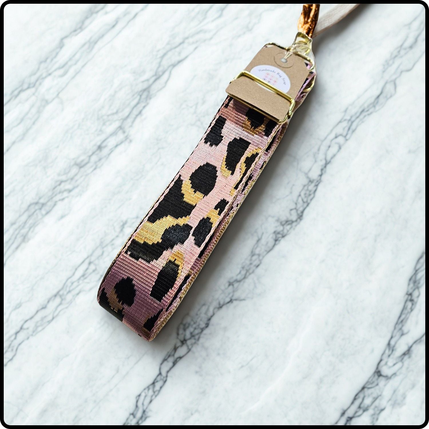 Handmade in Yorkshire Extra Long Bag Straps Leopard Print Pink-HMY-LPPB