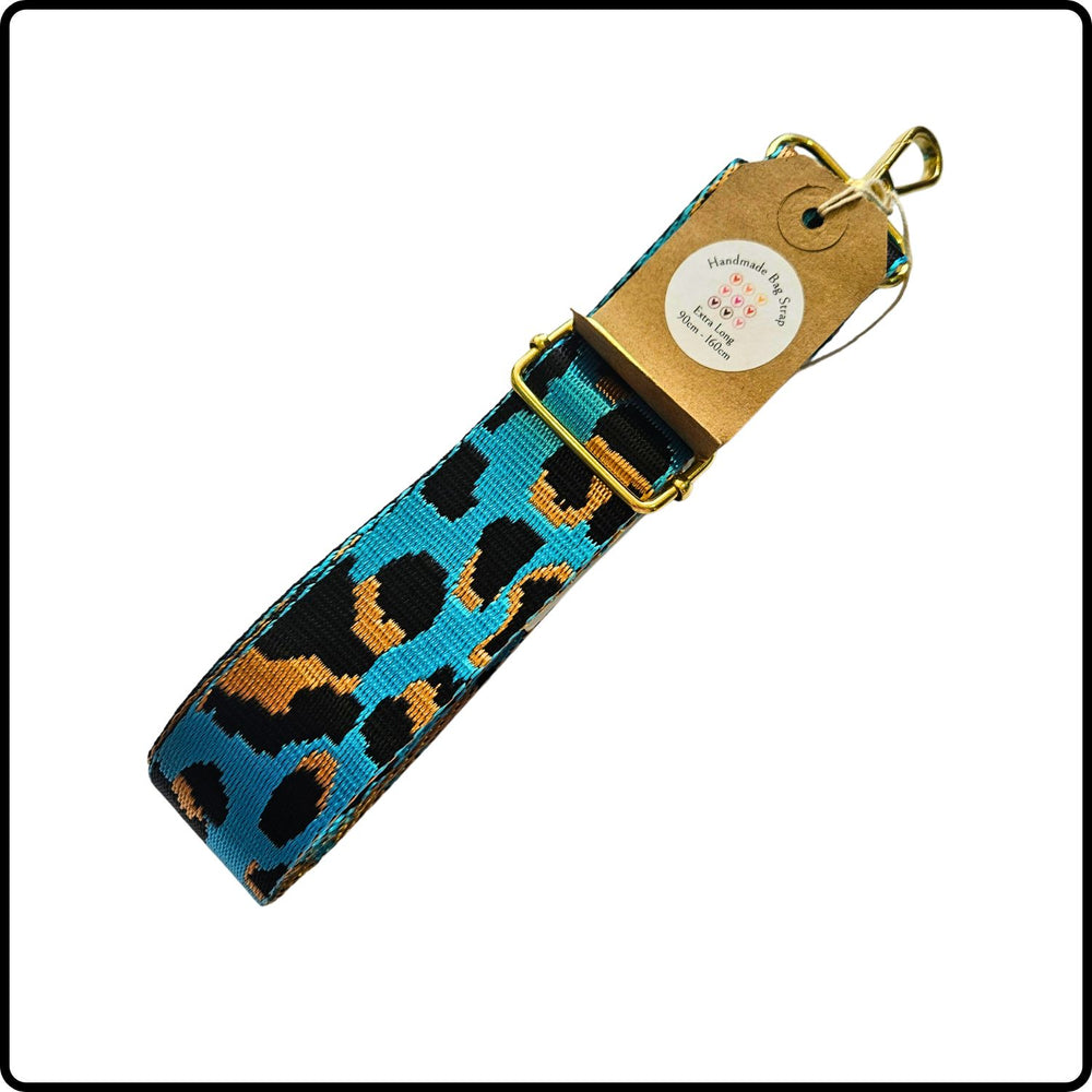 Handmade in Yorkshire Extra Long Bag Straps Leopard Print Turquoise-HMY-LPTB