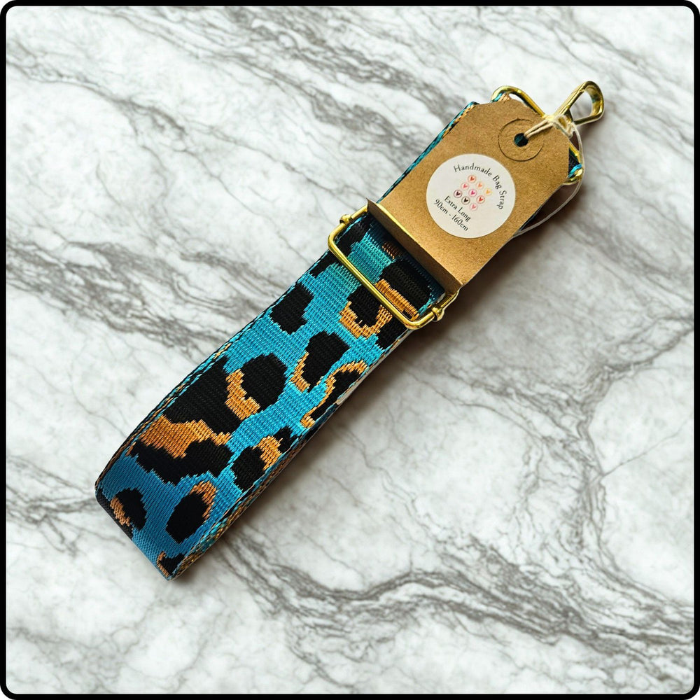 Handmade in Yorkshire Extra Long Bag Straps Leopard Print Turquoise-HMY-LPTB