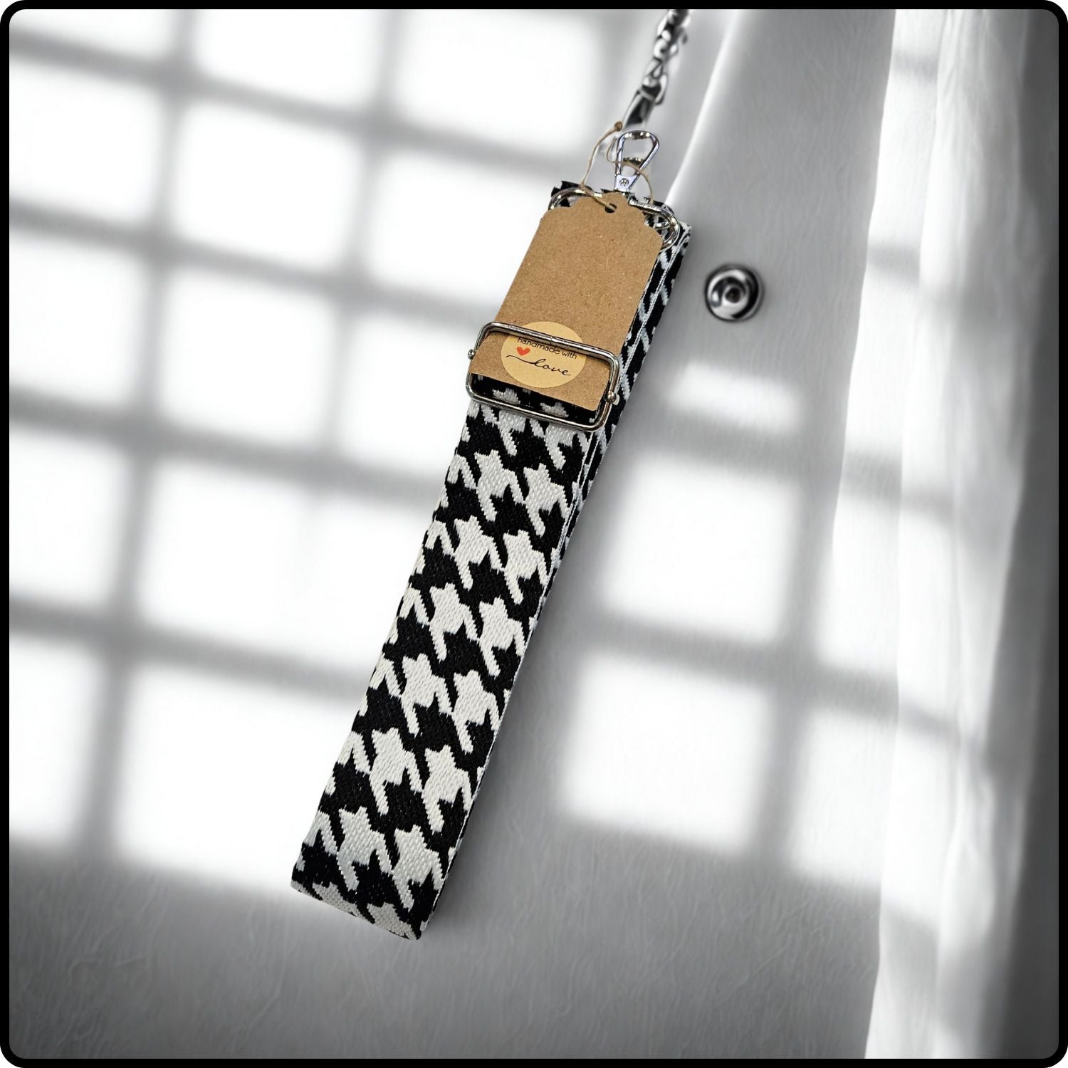 Handmade in Yorkshire Extra Long Bag Straps Dogtooth Black and White-HMY-SDBW