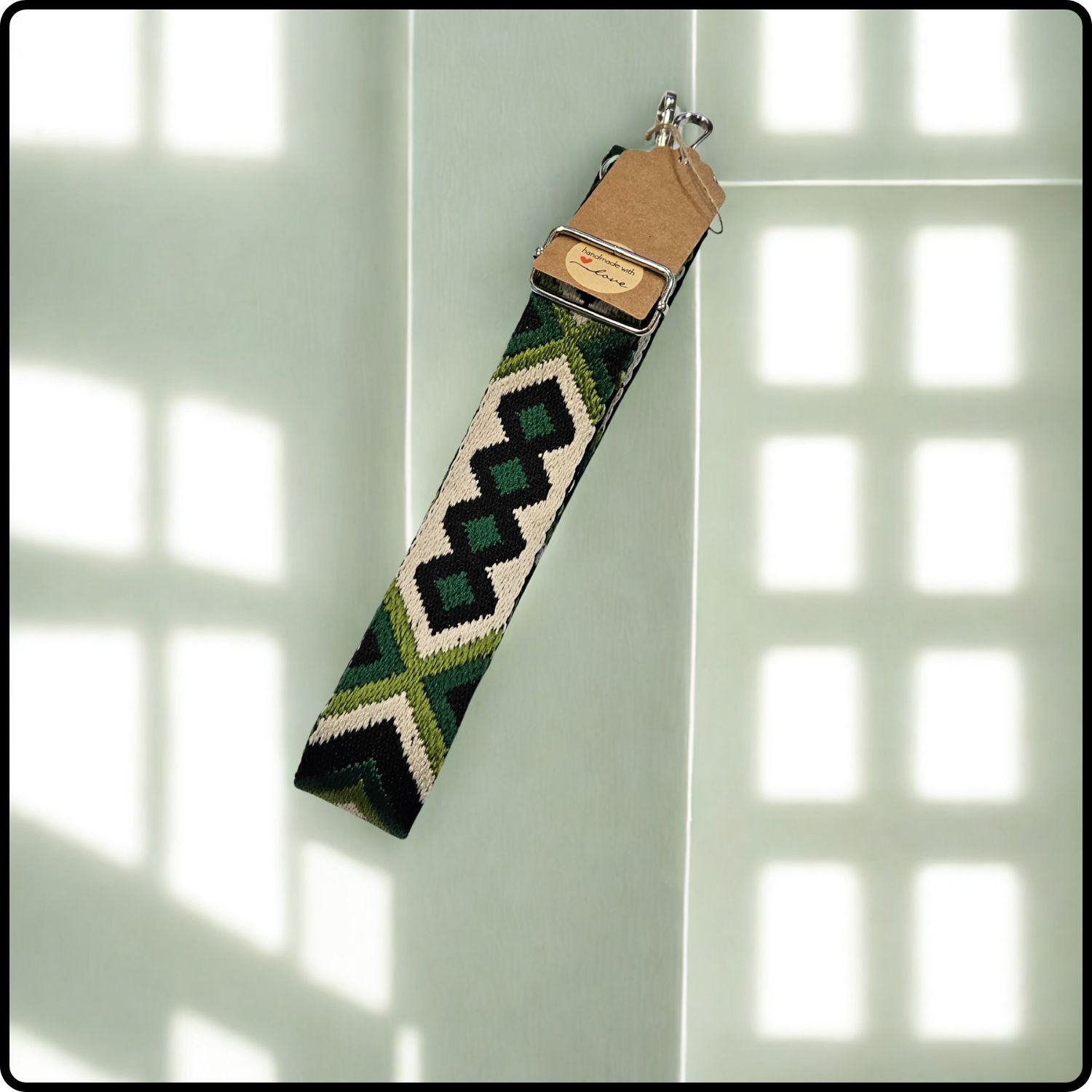 Handmade in Yorkshire Extra Long Bag Straps Diamond Green and Black-HMY-SDGB