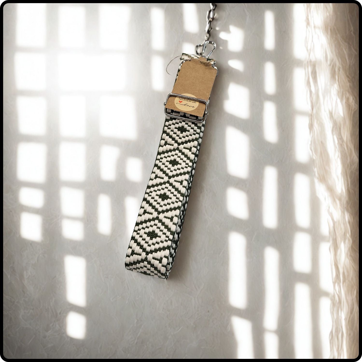 Handmade in Yorkshire Extra Long Bag Straps Diamond Olive and White-HMY-SDOW