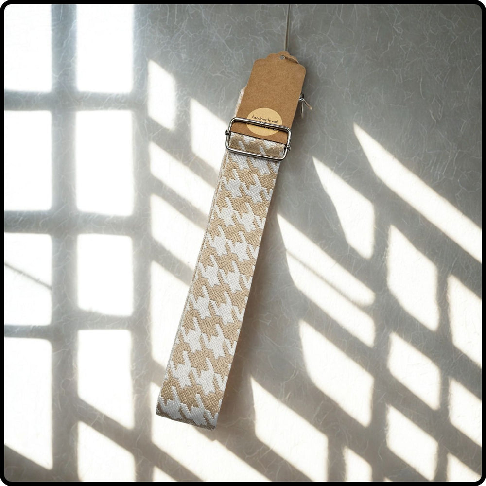 Handmade in Yorkshire Extra Long Bag Straps Dogtooth White and Taupe-HMY-SDWT