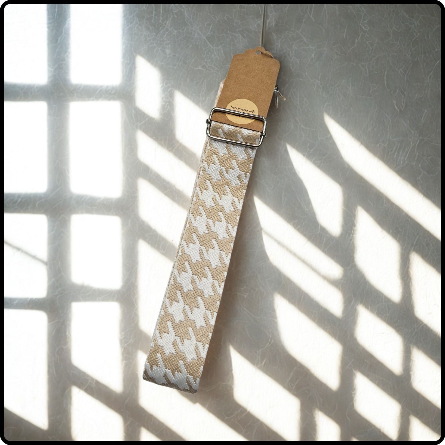 Handmade in Yorkshire Extra Long Bag Straps Dogtooth White and Taupe-HMY-SDWT