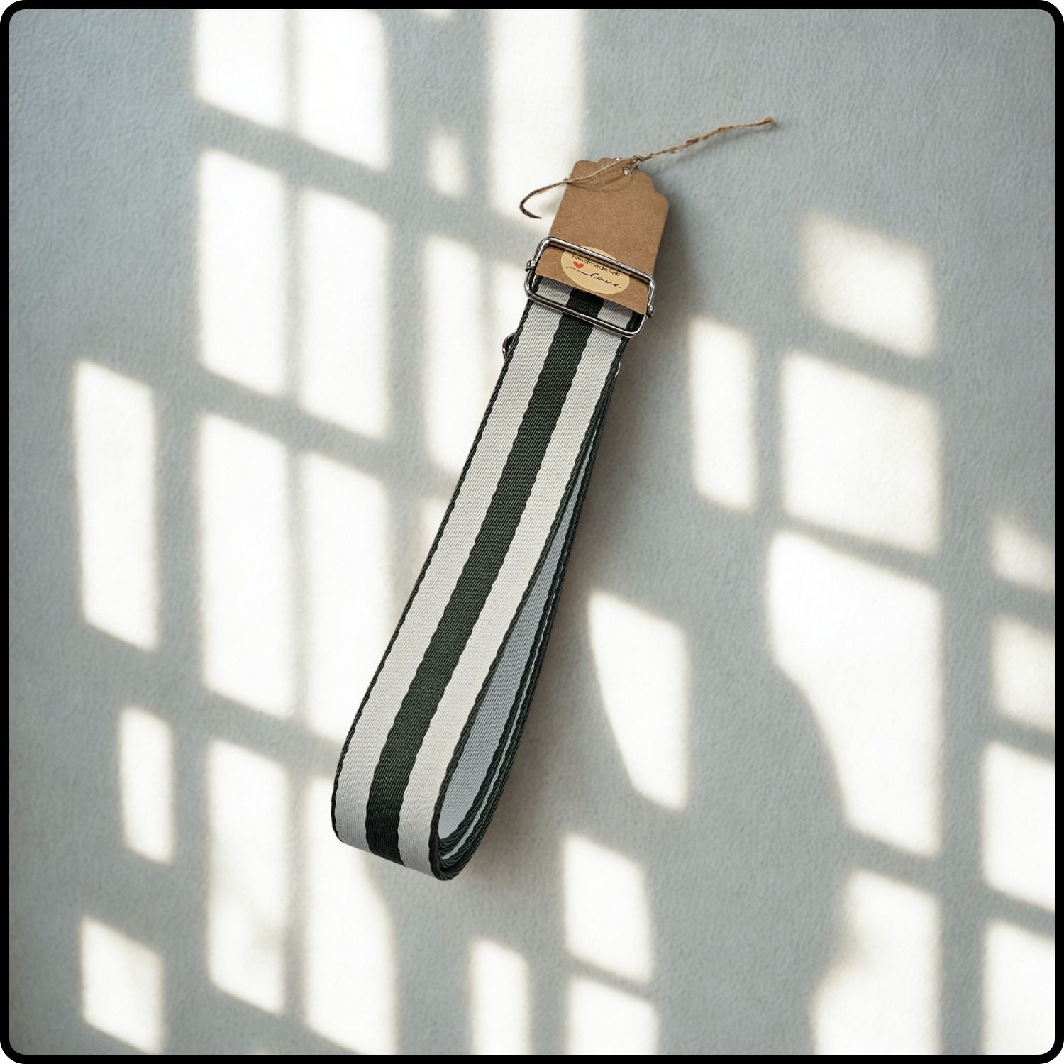 Handmade in Yorkshire Extra Long Bag Straps Olive and White Stripes-HMY-SOWS