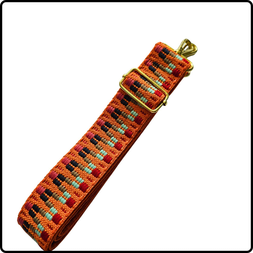 Handmade in Yorkshire Extra Long Bag Straps Multi Orange Triangle - HMY-STMO
