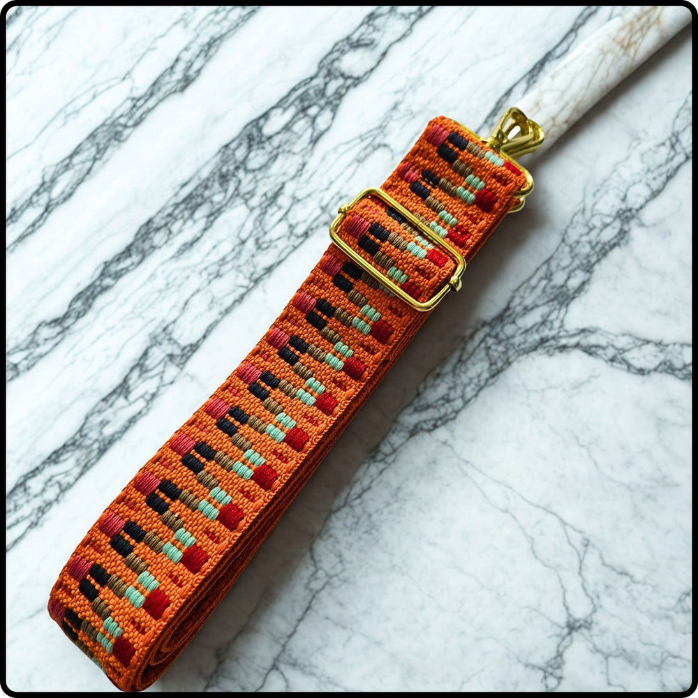 Handmade in Yorkshire Extra Long Bag Straps Multi Orange Triangle - HMY-STMO
