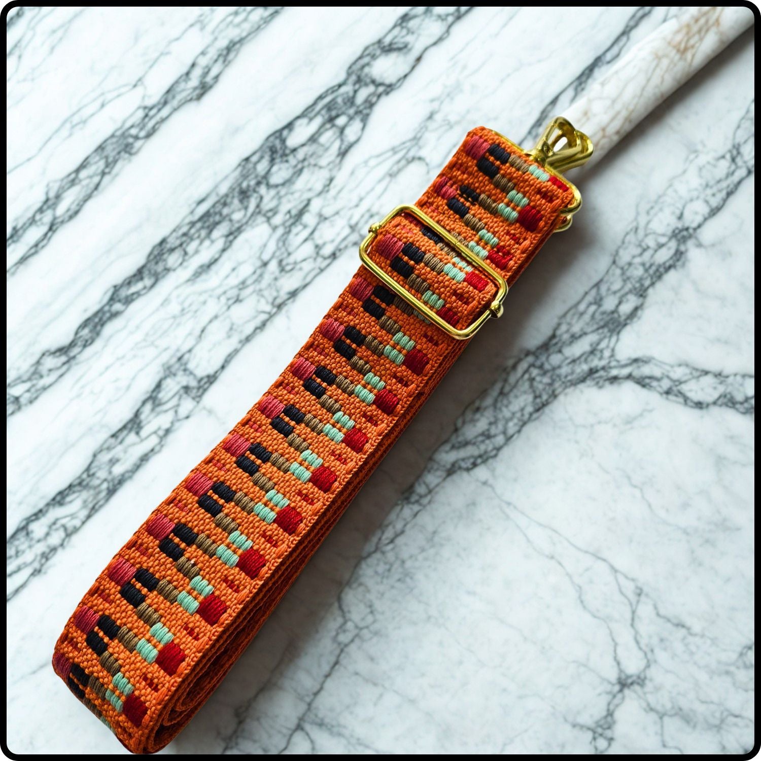 Handmade in Yorkshire Extra Long Bag Straps Multi Orange Triangle - HMY-STMO