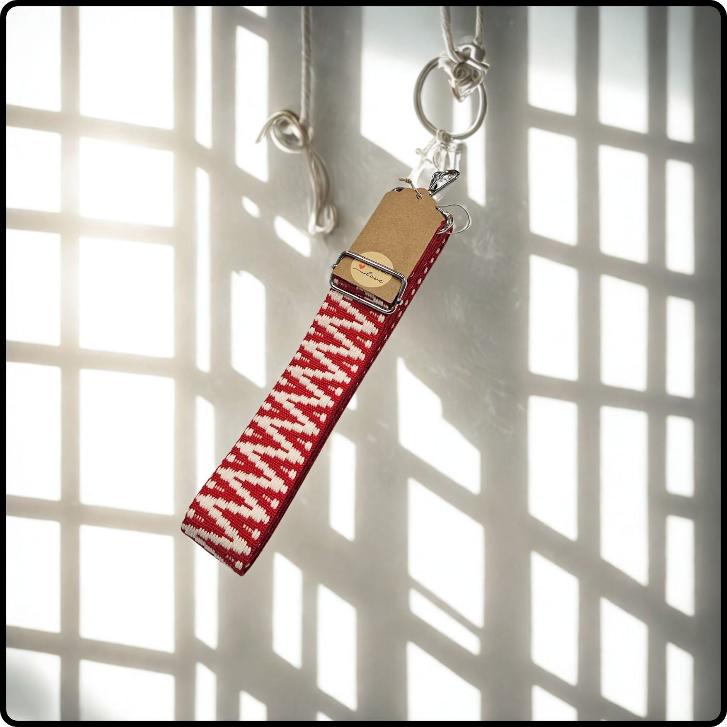 Handmade in Yorkshire Extra Long Bag Straps Triangles Red and White-HMY-STRW