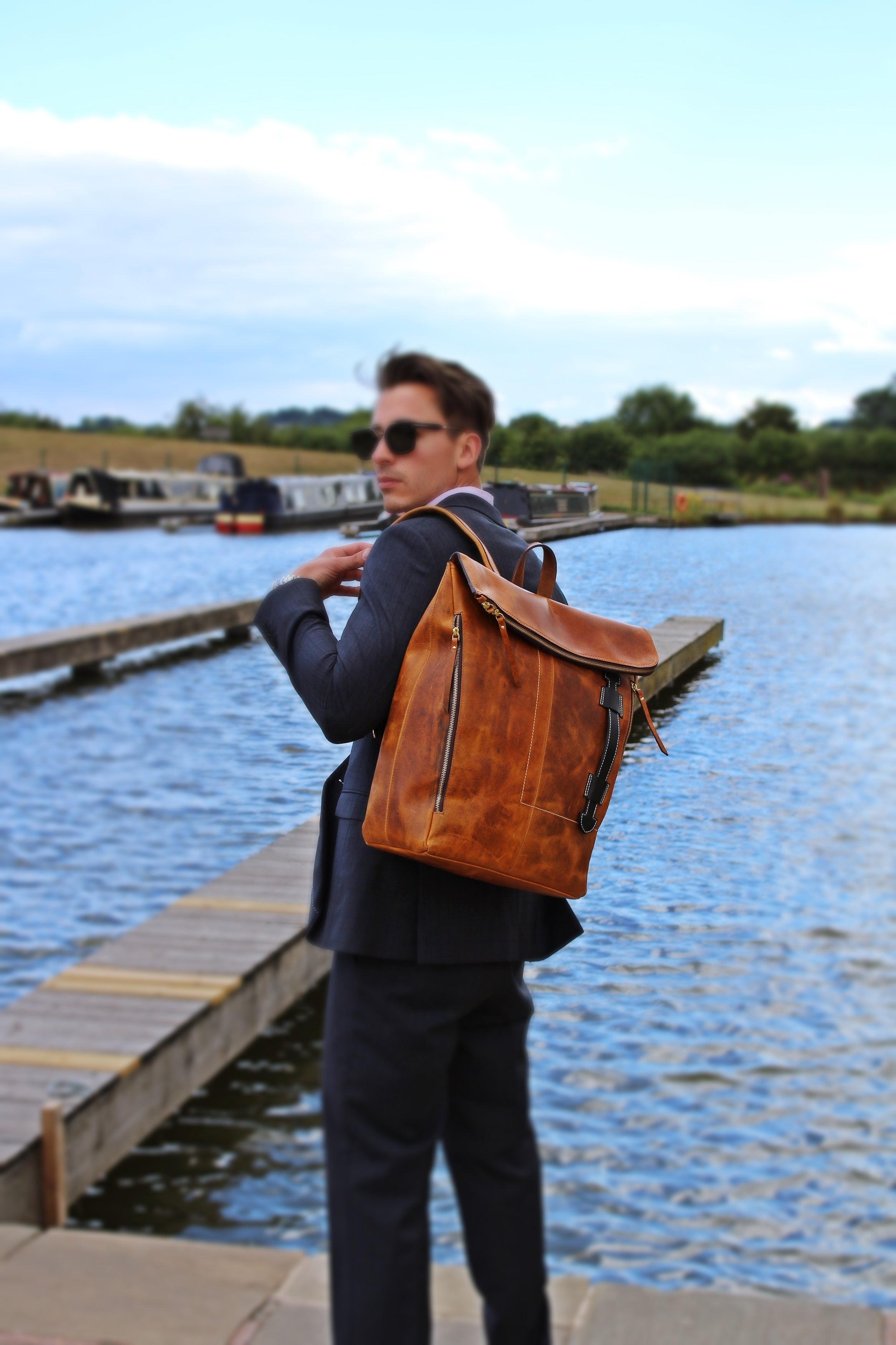 Leather Backpack/Otley-Brown