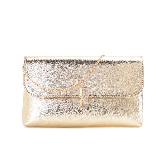 Elevate your style with the Tegan Clutch Bag in Gold. Crafted from delicately pebbled leather, its attractive closure adds a touch of sophistication, and the detachable chain strap adds to its versatility. With plenty of room for all your essentials without being bulky, this clutch is the perfect companion for any occasion.