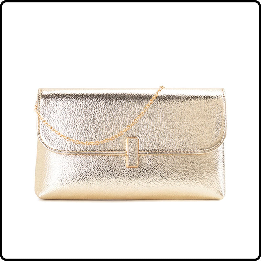 Tegan Leather Clutch Bag/Gold-Tegan-Gold