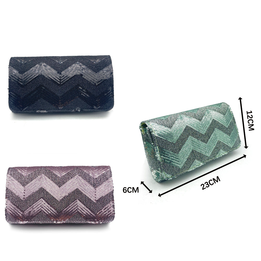 Make a grand entrance with the Zelina Diagonal Lines Evening Bag. The glitter effect and sequins add a touch of elegance, making it the perfect glamorous addition to any party outfit. The detachable chain strap adds practicality while the spacious interior offers room for all your essentials. Be stylish and sophisticated with Zelina.