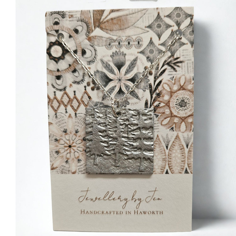 Silver Clay Square Tree Pendant -JEN01
