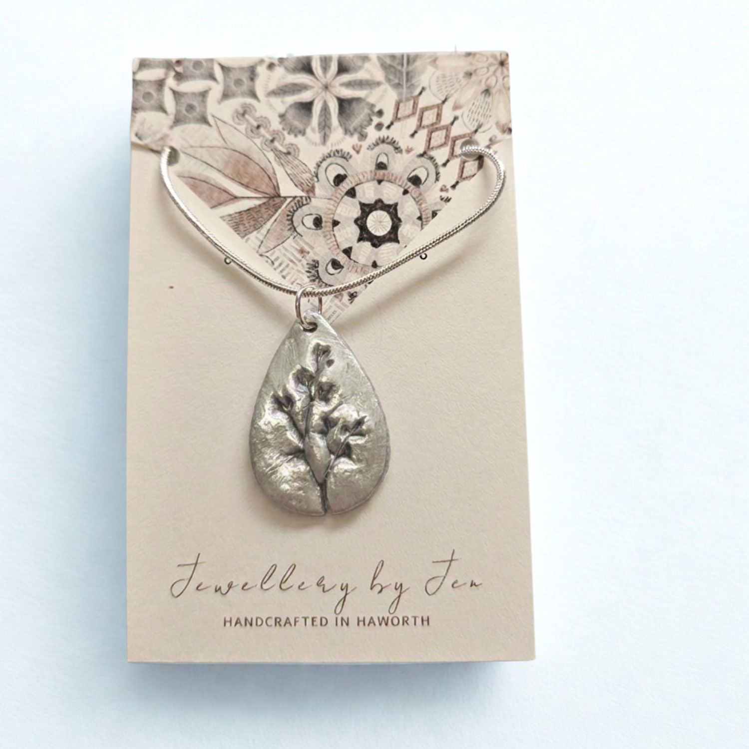 Silver Clay Teardrop Flower Pendant -JEN11