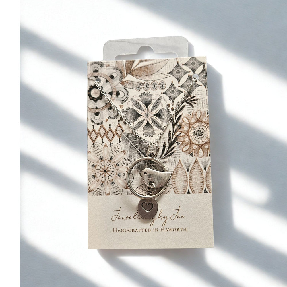 925 Silver Bird and Heart Pendant -JEN07