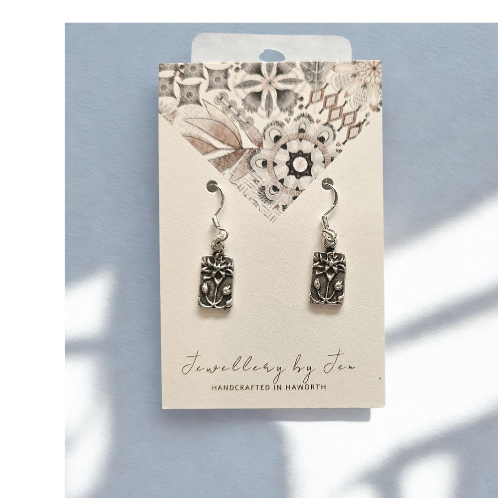 925 Silver Flower Rectangle Earrings-JEN09