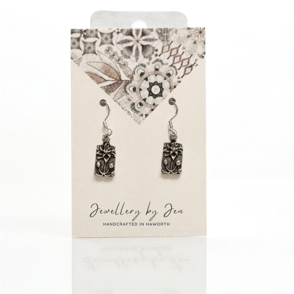 925 Silver Flower Rectangle Earrings-JEN09