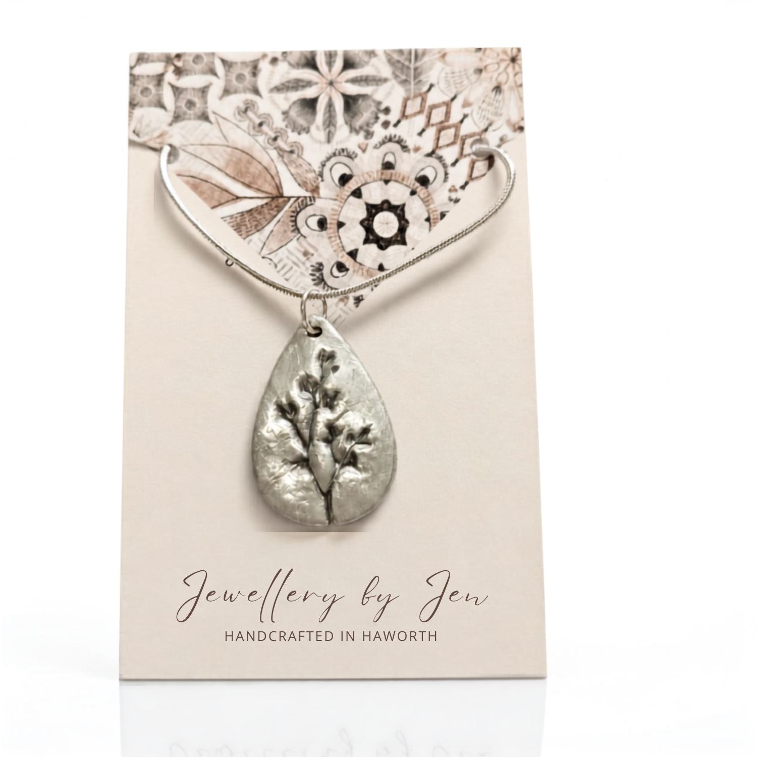 Silver Clay Teardrop Flower Pendant -JEN11