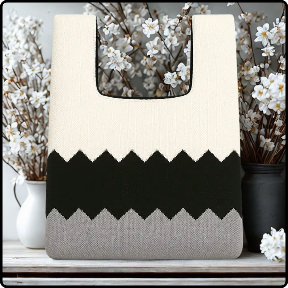Knitted Bag-Chevron Coast Black and Beige-KBB