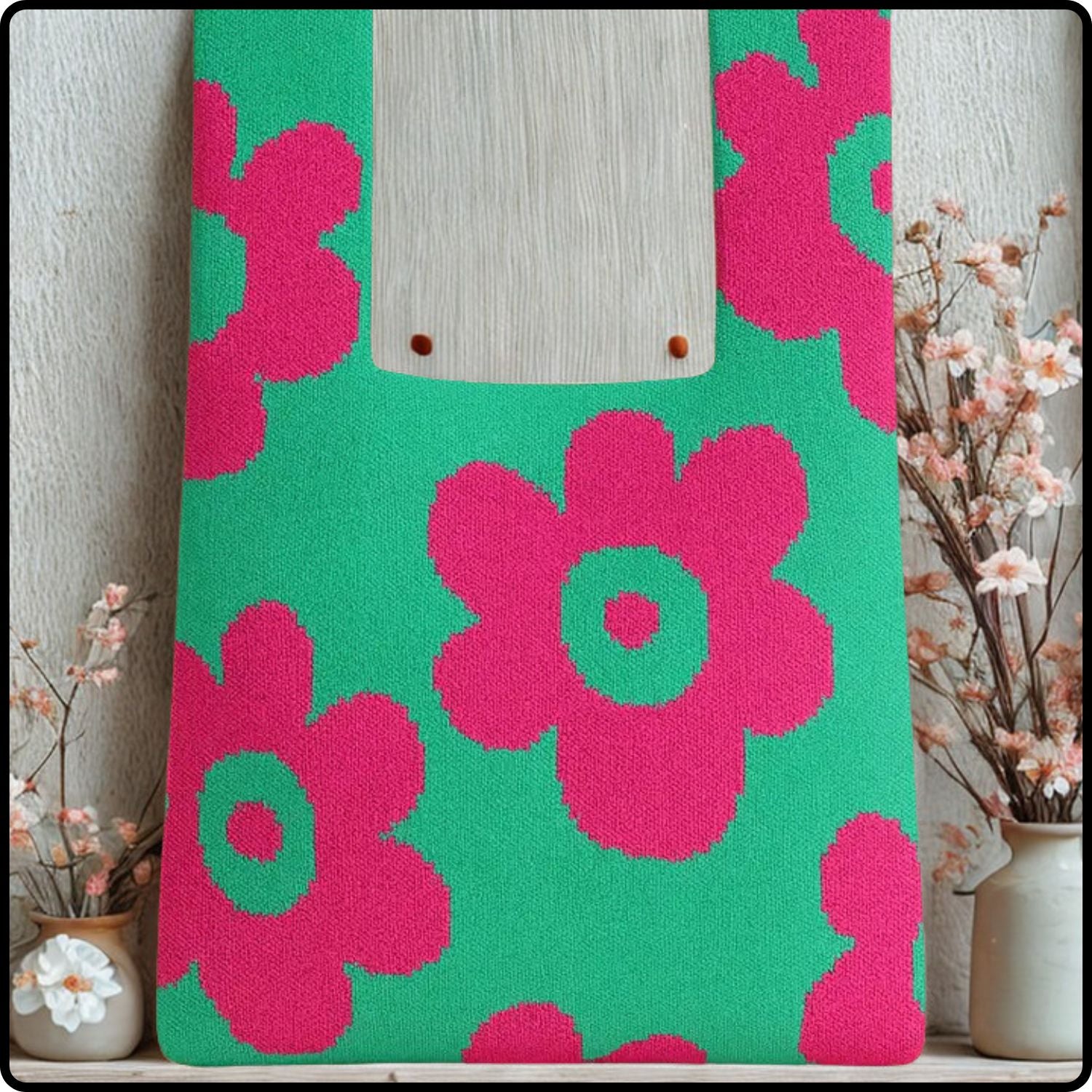 Knitted Bag-Bold Blooms Green-PNS