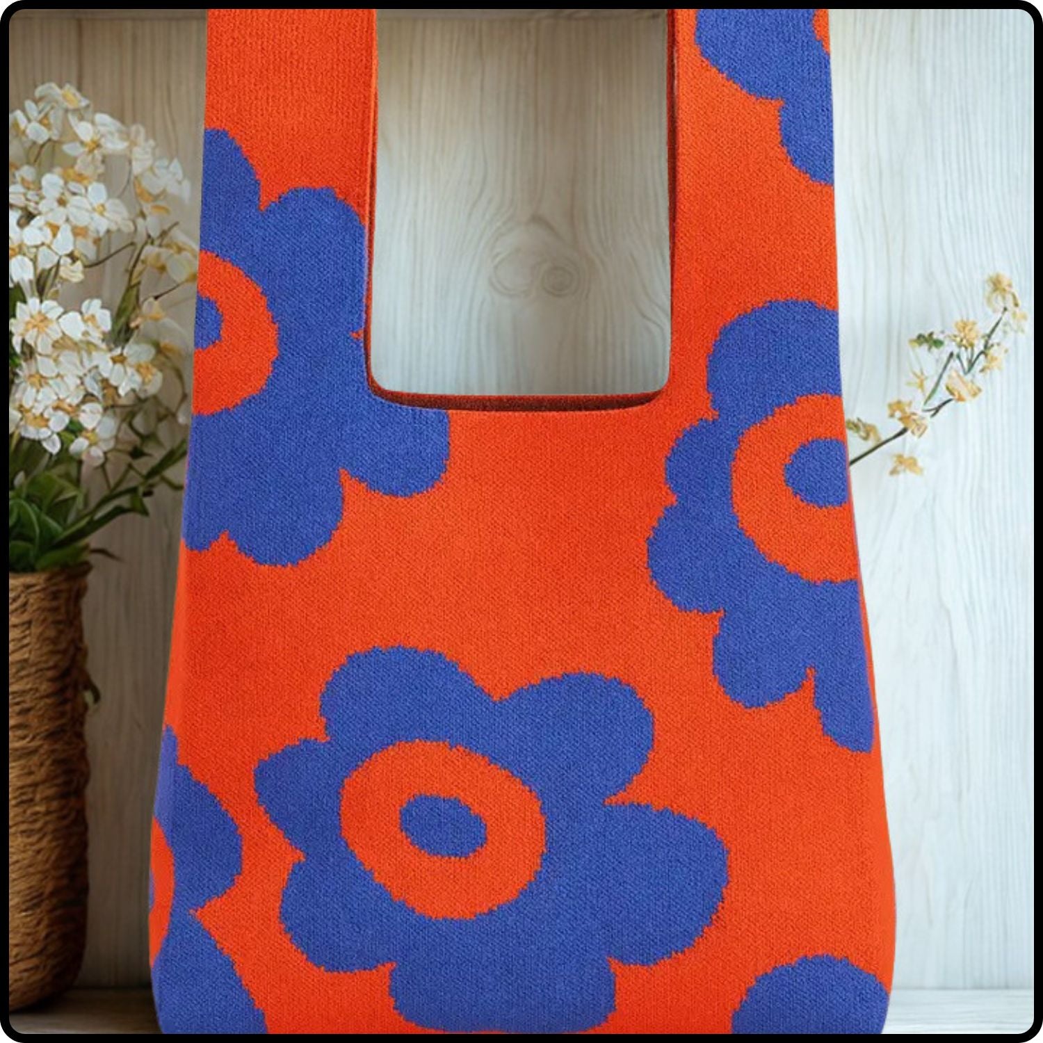Knitted Bag-Bold Blooms Orange-KBO