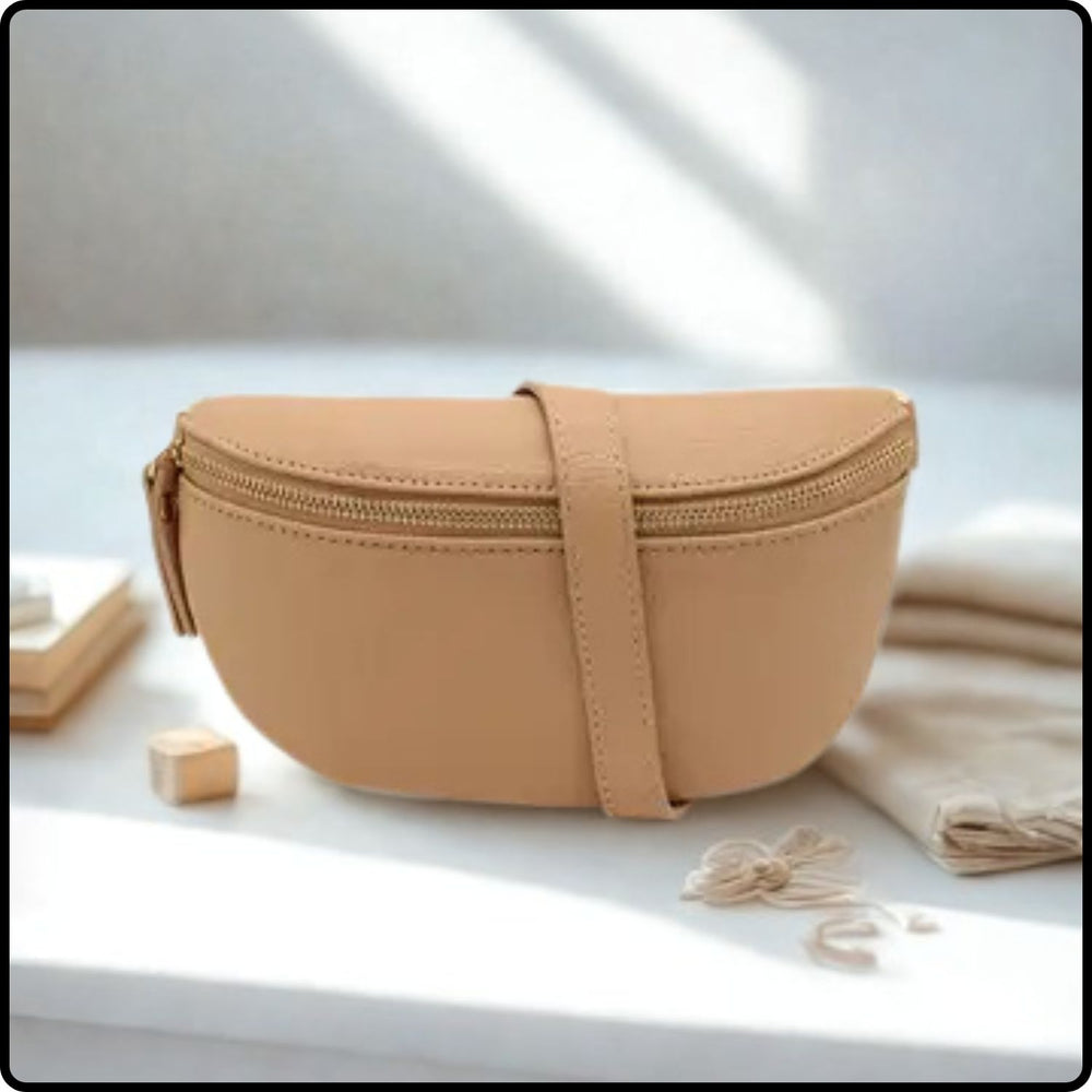 Italian Leather Sling Crossbody Bag with Zip-KT-APRICOT