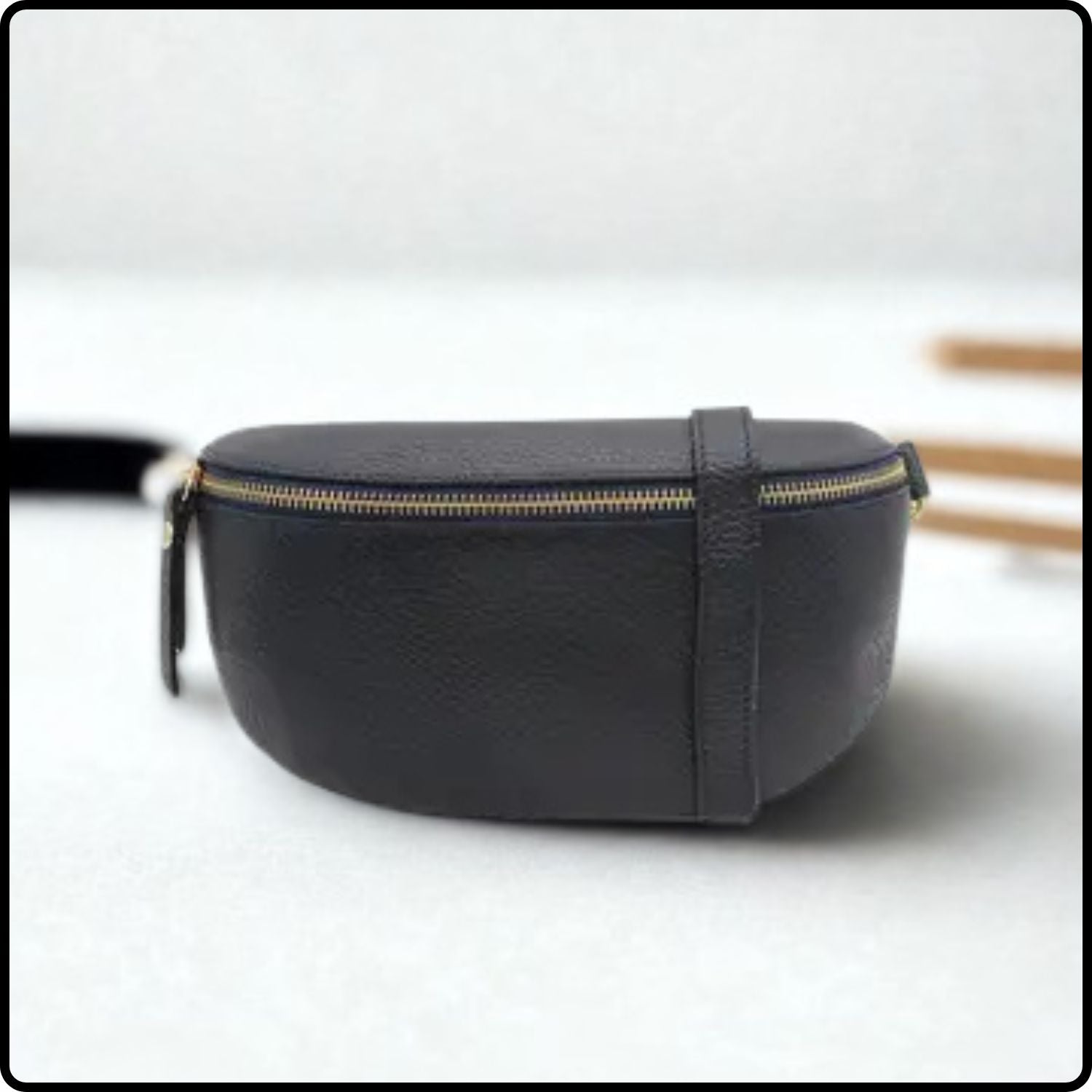 Italian Leather Sling Crossbody Bag with Zip-KT-NAVY